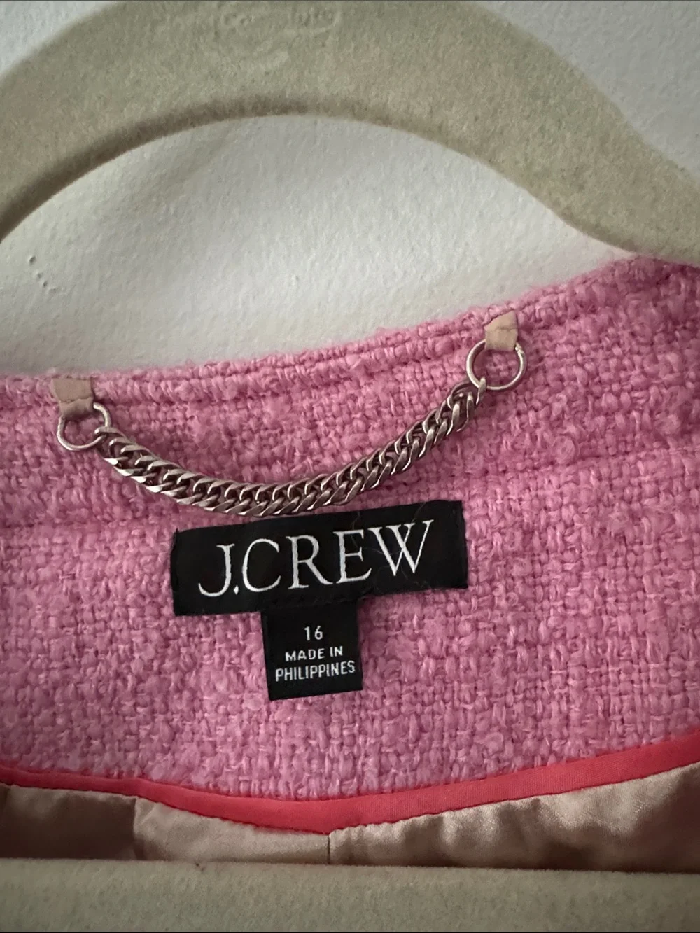 J. Crew Pink Bouclé Collarless Blazer